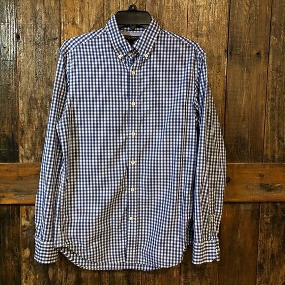 Banana Republic Sz S Blue White Check Western Rustic Long Sleeve Shirt - Picture 2 of 7